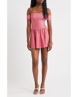 Bella Venice The Kat Off The Shoulder Gingham Minidress - Red