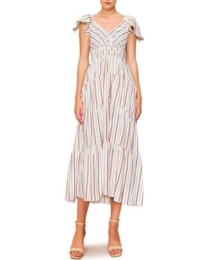 MELLODAY Stripe Flutter Sleeve Maxi Dress - Pink