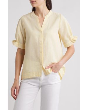 Bobeau Seersucker Gathered Short Sleeve Button-Up Shirt - Natural