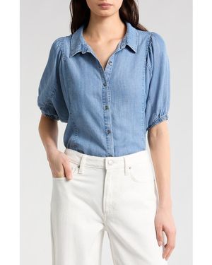 Splendid Puff Sleeve Denim Shirt - Blue