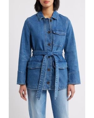 Caslon Belted Denim Chore Jacket - Blue
