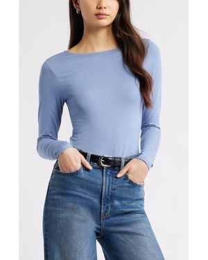 Open Edit Cowl Back Long Sleeve Shirt - Blue