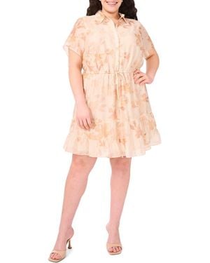Halogen® Floral Print Short Sleeve Dress - Orange
