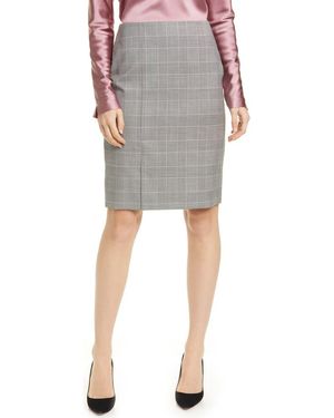 BOSS Modern Check Virgin Wool Pencil Skirt - Gray
