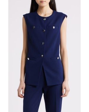 Anne Klein Button-Up Four-Pocket Vest - Blue