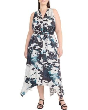 Maggy London Abstract Print Handkerchief Hem Midi Dress - Blue