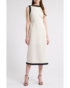 ZOE AND CLAIRE Contrast Trim Linen & Cotton Blend Midi Dress - White