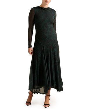 EVER NEW Tanny Long Sleeve Asymmetric Hem Mesh Midi Dress | Lyst