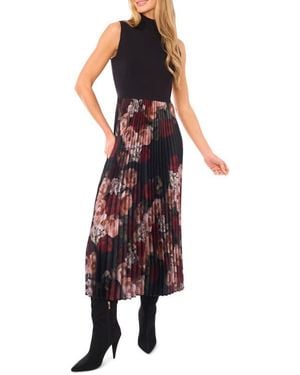 Halogen® Floral Mixed Media Sleeveless Midi Dress - Red