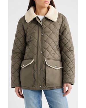 Sam Edelman Quilted Twill Jacket With Faux Shearling Collar - Brown