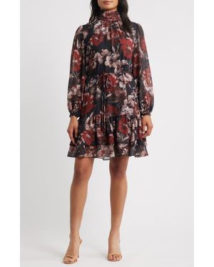 Julia Jordan Long Sleeve Mock Neck Floral Dress - Red