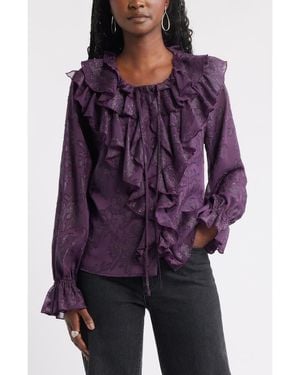 Treasure & Bond Ruffle Neck Chiffon Top - Purple
