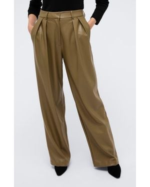 Kenneth Cole High Rise Pleated Faux Leather Pants - Green