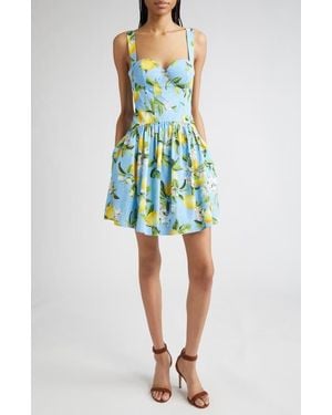 L'Agence Jai Lemon Print Corset Minidress - Blue