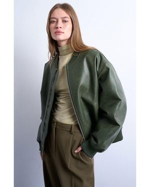 TOPSHOP Oversize Faux Leather Bomber Jacket - Green