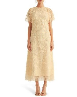 Arose Studio Treazure Sequin Fringe Cocktail Midi Dress - Natural
