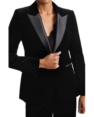 Reiss Myrtle Cotton Velveteen Tuxedo Jacket - Black