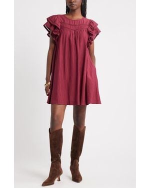 Treasure & Bond Double Ruffle Shift Dress - Red