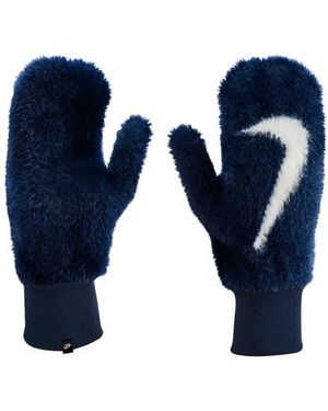 Nike Plush Embroidered Logo Mittens - Blue