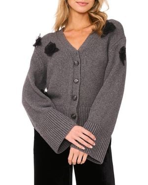 Ted Baker Mesh Floral Appliqué Cardigan - Gray
