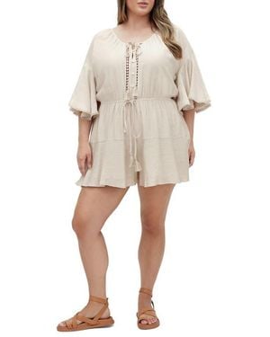 City Chic Harlow Tassel Tie Romper - Natural
