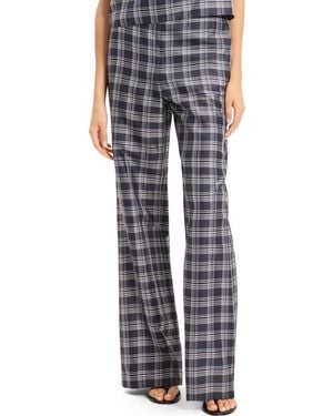 Theory Fluid Plaid High Waist Straight Leg Silk Pants - Gray