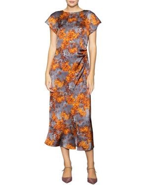 MELLODAY Floral Print Cap Sleeve Dress - Orange