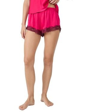 Etam Attitude Lace Trim Satin Shorts - Pink