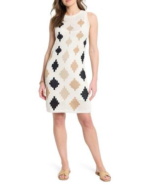 NIC+ZOE Diamond Pattern Crochet Look Sleeveless Cover-Up Dress - White