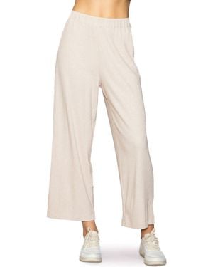 MELLODAY Rib Crop Wide Leg Pants - Natural