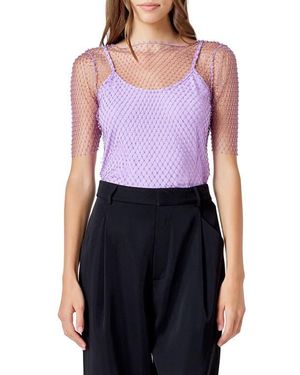 Endless Rose Embellished Mesh Top - Purple