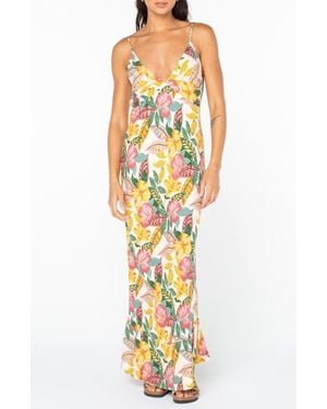 Roxy Lost Paradise Floral Maxi Dress - Metallic