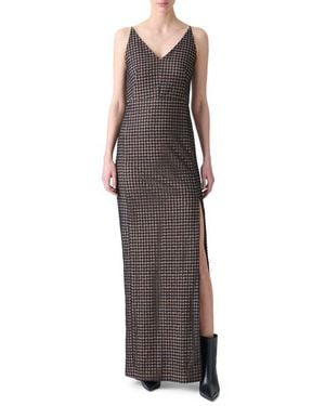 Akris Flower Grid Embroidered Tulle Column Gown - Brown