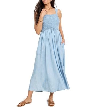 NIC+ZOE Sarah Smocked Chambray Sundress - Blue