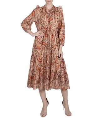 Julia Jordan Print Metallic Midi Dress - Brown