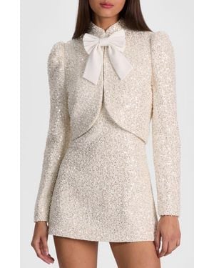 Alice + Olivia Ilaria Sequin & Bead Embellished Crop Jacket With Bow - Natural