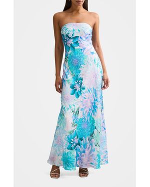 EVER NEW Kai Floral Strapless Satin Dress - Blue