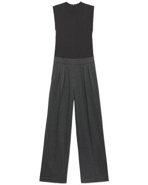 Mango Pinstripe Sleeveless Wide Leg Jumpsuit - Gray