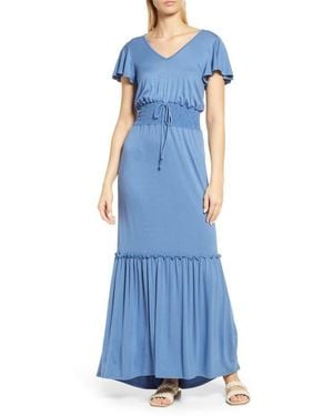 Loveappella Smock Waist Knit Maxi Dress - Blue