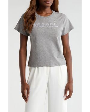 Cinq À Sept Merci Embellished Cotton Graphic T-Shirt - Gray