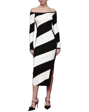 Avec Les Filles Off The Shoulder Long Sleeve Midi Sweater Dress - Black