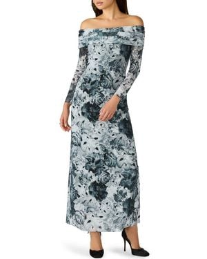 Steve Madden Ashby Floral Off The Shoulder Long Sleeve Maxi Dress - Blue