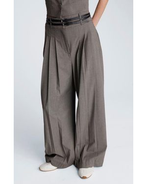 Kenneth Cole Double Pleat High Waist Wide Leg Pants - Gray