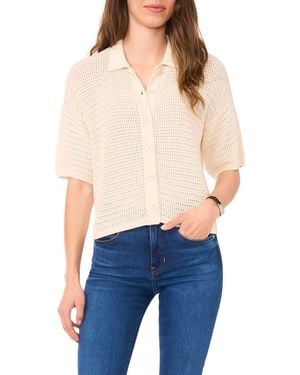 Halogen® Open Stitch Button-Up Polo Sweater - Blue