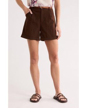 DR2 by Daniel Rainn Belted Pleated Front Stretch Cotton Shorts - Black