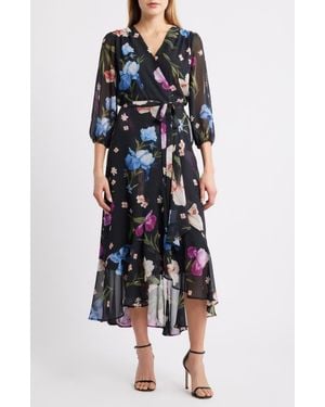 Sam Edelman Floral Faux Wrap High-Low Dress - Blue