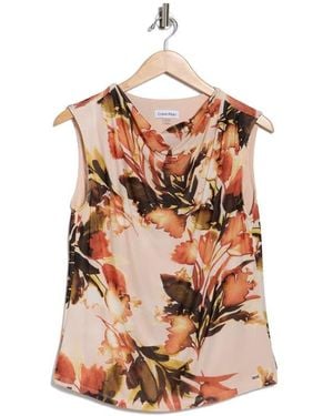 Calvin Klein Cowl Neck Sleeveless Mesh Top - Multicolor