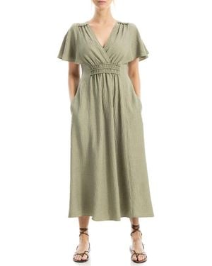 Max Studio Surplice Neck Flutter Sleeve Midi Dress - Green