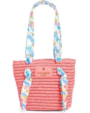 Kurt Geiger Small Scarf Raffia Tote - Red
