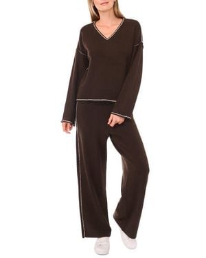 Vince Camuto V-Neck Sweater & Pants Set - Brown